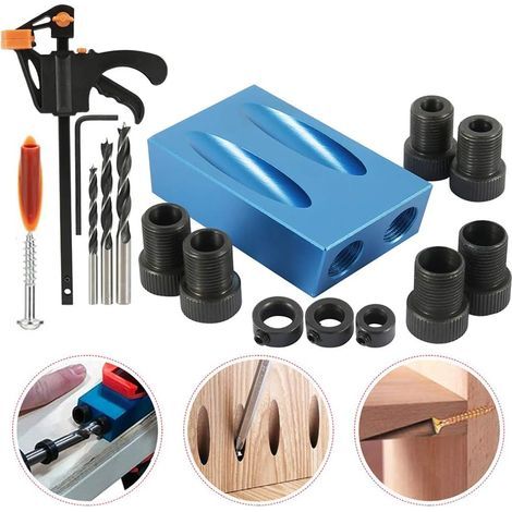 Kit de Gabarit de Perçage d'Angle 15° – 15 Pièces, Guides 6/8/10 mm – Outillage d'Assemblage pour Menuiserie (1/5)