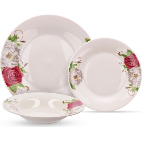 Servizio di Piatti da Tavola in Porcellana Rose e Peonie 18 Pezzi