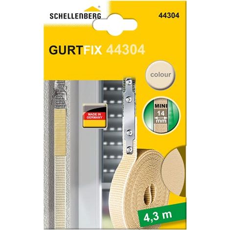 Schellenberg 44304 Kit di riparazione cintino per tapparelle, Larghezza del nastro sistema, lunghezza 4,3 m, beige, MINI 14 mm (1/4)