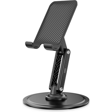 (Schwarz) 360° verstellbarer Handyhalter für den Schreibtisch Mehrere Winkel, Metallfuß, faltbar, tragbar Tisch-Handyhalterung (1/5)
