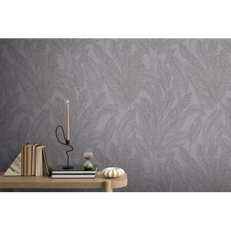 Papier peint intissé feuille et palmier, style jungle et tropical aux tons gris, noir et anthracite - 10,05 x 0,53 m (1/5)