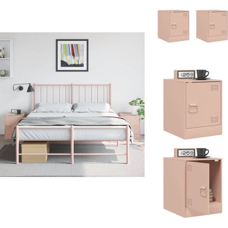 Nachttische 2 Stk. Rosa 34,5x39x44 cm Stahl - Nachttisch - Rosa Nachttisch - Schlafzimmermöbel - Kommoden - Sideboard (1/5)