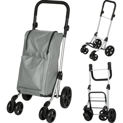 Chariot de courses pliable 44x58x100 cm en aluminium gris, gain de place pour courses FloraGrace (1/5)