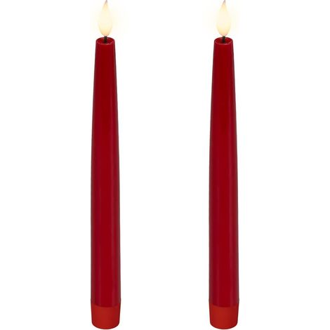Lumineo Batterie LED Spitzkerzen Flacker-Effekt rot Wachs Ø 2,2 cm Höhe 24,5 cm Indoor - warm weiß (1/2)