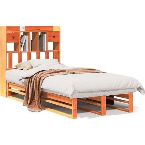 Maison Exclusive - Massivholzbett mit Regal ohne Matratze Wachsbr