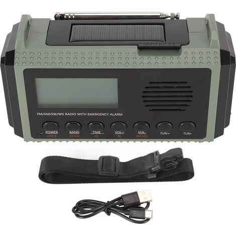 Radio d'urgence FM AM SW WX 10000mAh, charge solaire portable, écran LCD numérique, manivelle pour extérieur (1/5)