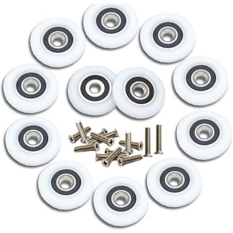 12 Pièces Roulette Porte Coulissante Douche Roulette de Douche 23mm Roulette Porte Coulissante Roulettes pour Porte de Douche Roulettes de Rechange avce Vis (1/4)