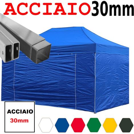 Gazebo 3x4,5 m blu pieghevole portatile estendibile richiudibile estensibile acciaio con laterali per fiere eventi stand chiosco tenda tendone mercato mercatino (1/5)