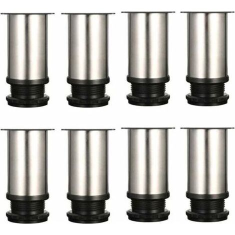 Basetbl – Lot de 8 pieds de meubles réglables – Chrome métal – Hauteur ajustable 80-95mm – Vis de fixation incluses – Pour meubles divers