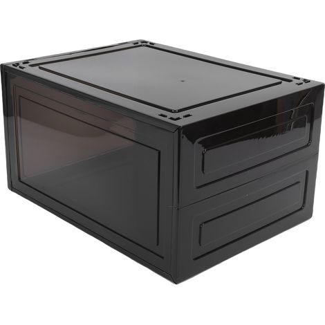 Boîte de rangement à chaussures anti-poussière et imperméable en acrylique PP empilable pour chapeaux, baskets et chaussures basses, transparente noire. (1/5)