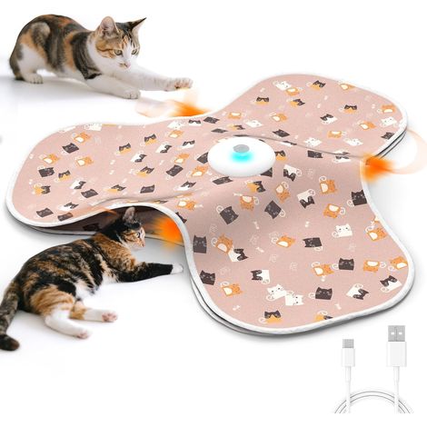 Tapis Jeu Chat - Tapis Cachette avec Mât Mobile Automatique - Pour Stimuler l'Instinct de Chasse - USB Rechargeable - 1 Pièce
