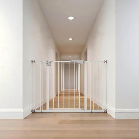 Barrera de seguridad 75-115 x 76 cm de metal blanco con puerta para escaleras – MEUBLIV (1/5)