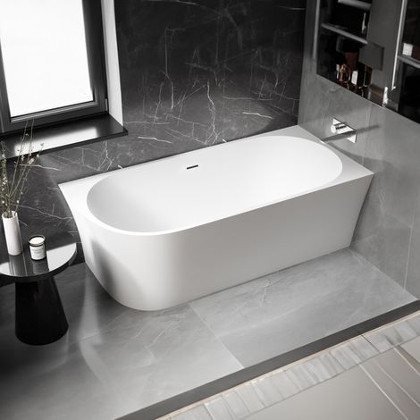 BERNSTEIN - Baignoire d'angle design acrylique pour salle de bain, isolation thermique - montage droite - Blanc - 170x78x60cm - NOVA CORNER - Options au choix Avec siphon, Avec raccord standard 1523C