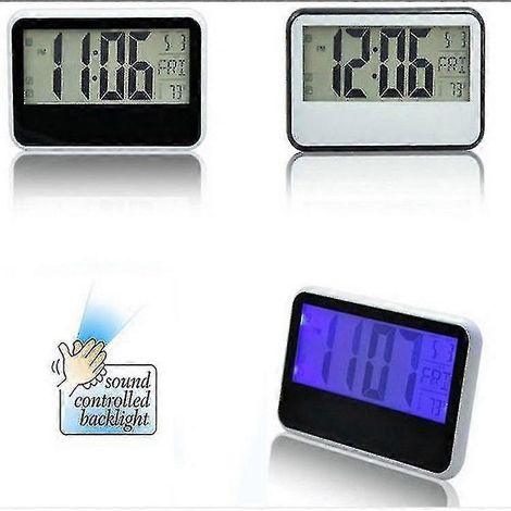 Grande horloge murale LCD silencieuse avec affichage de la température et de l'humidité, jour et date, horloge murale numérique pour la maison ou le bureau (noire). 1 pièce (1/5)