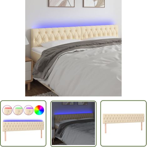 Tête de lit à LED Résistante et économique, Panneau de lit, Crème 200x7x78/88 cm Tissu OIB2046E (1/5)