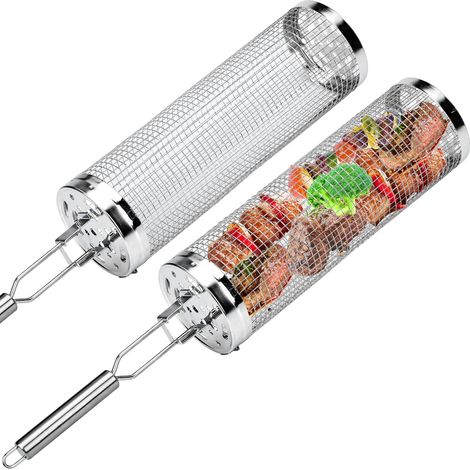 Lot de 2 grilles cylindriques rondes, panier grill inox pour griller légumes, crevettes, steaks - 30 cmLot de 2 grilles cylindriques rondes, panier grill inox pour griller légumes, crevettes, steaks - (1/3)