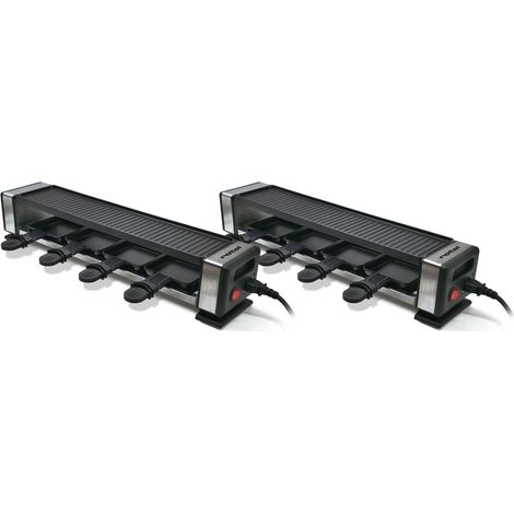 Lot de 2 appareils à raclette 2 personnes – Raccordables avec poêlons et spatules – Fonte d'aluminium et acier inoxydable – Dimensions 29,3 x 10,5 x 10,1 cm – Rotel