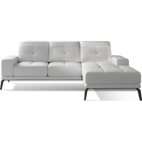Canapé d'angle droit 5 places simili cuir blanc Torpille 265cm (1/5)