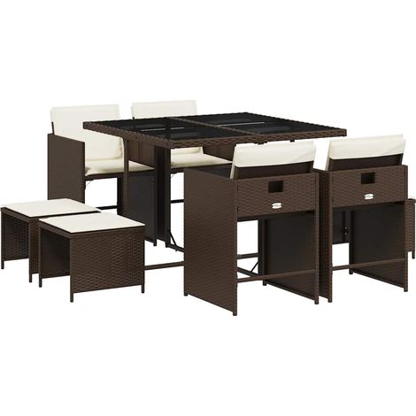 Maison Exclusive - 9-tlg. Garten-Essgruppe mit Kissen Braun Poly