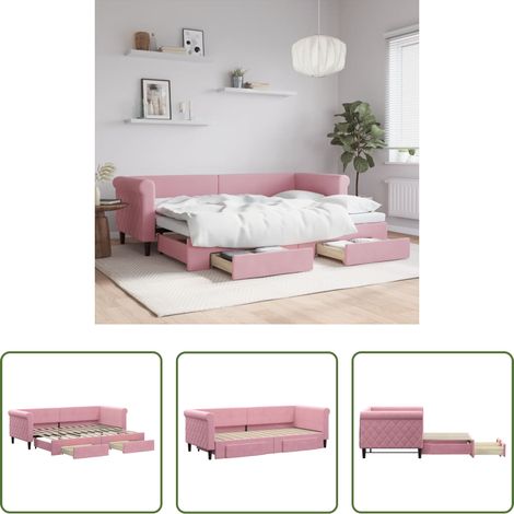 Schlafsofa - Tagesbett Ausziehbar mit Schubladen Rosa 80x200 cm Samt (1/5)