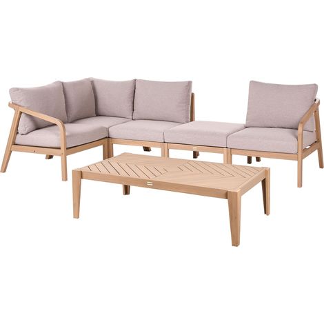 Garden Corner Sofa Light Brown Acacia Wood Modular 5 Seater with Coffee Table with Cushions Modern Style Patio Terrace RIVELLO (1/5)