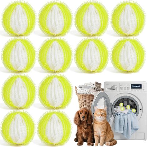 12 Boule Anti Poils Machine A Laver, Nylon Polypropylène, Réutilisable Hypoallergénique, Pour Vêtements Literie