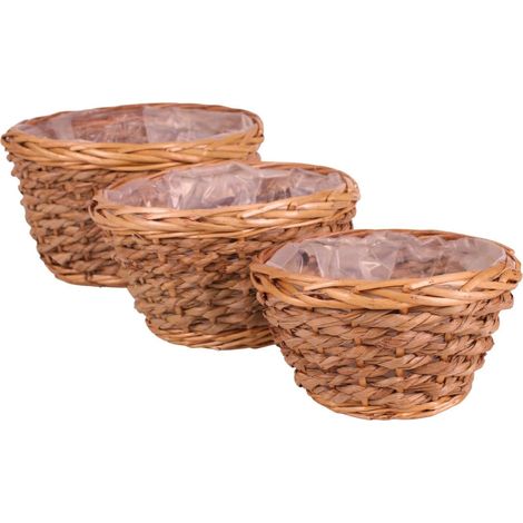 Panier cache-pot en osier, diam. 26 x 15 cm (lot de 3)