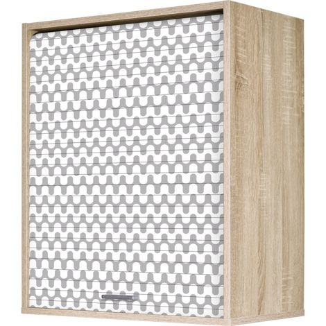 Meuble Cuisine Chêne Façade Décor 2 Etagères Largeur 60 Haut 72 Prof 35 cm - Coloris Rideau: Vagues Grises 810 (1/4)