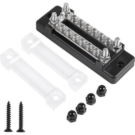 Position 130A/150A Dual Row Terminal Block Bus Bar Block and Cover for Car Boat Marine Power Distribution Terminal Block 12 Screws + 4 Studs, Model: Black