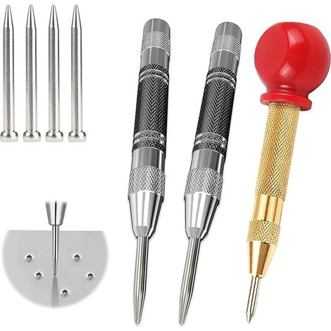 3 Pièces Pointeau Automatique Pour Metal Poinçons Centraux à Ressort Poinçons Centraux à Ressort Tension Avec 4 Pièces Pointes De Rechange Pour Bois, Mur, Plastique, Métal, Acier Inoxydable, Verre