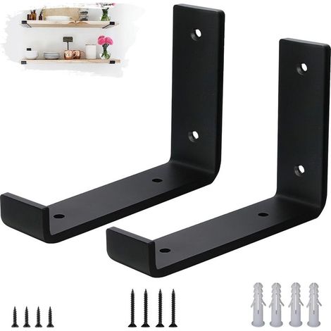 Lot de 2 Equerre Etagere Murale - Supports Muraux en Acier de 5mm d'Épaisseur, Kit d'Équerre Murales de Style Noir 15cm (1/5)