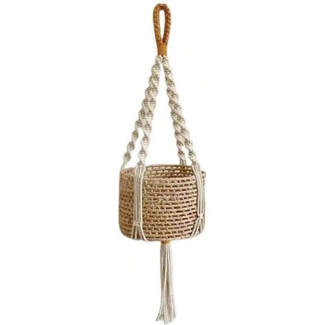 Filet décoratif suspendu avec pompons tissés pour ranger les plantes d'intérieur, macramé corde (1/5)
