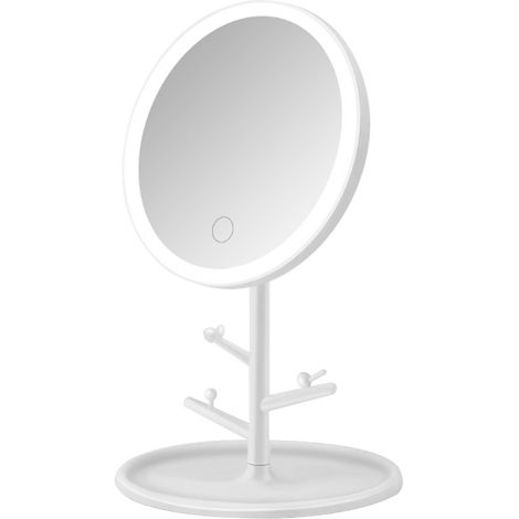 Miroir de maquillage rond avec lampe, réglage à 3 vitesses, rechargeable, pour bureau (1/5)