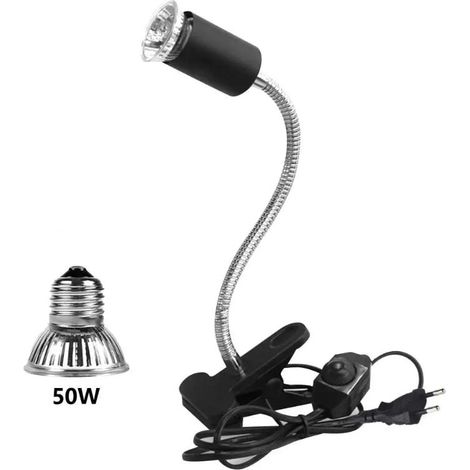 1 lámpara UVA/UVB de 50 W, lámpara para reptiles, lámpara de calor para tortugas con base larga, giratoria 360°, para reptiles y anfibios [Clase energética A+] (1/5)