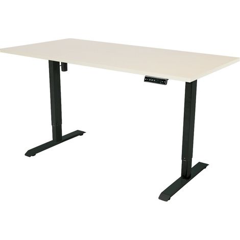 Bureau électrique réglable - 180 x 80 cm - Moteur simple - Noir/Chêne clair