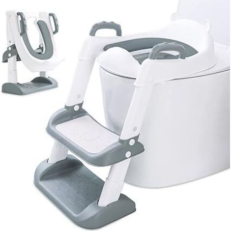 Réducteur Toilette Enfant avec Escalier,WC, Siège avec PU Coussin Moelleux,Robuste, Pliable et réglable,Adapté aux Toilettes en Forme de V, U, O (1/5)