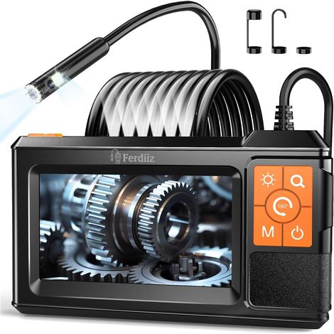 Camera Endoscopique 16,4FT/5M Double Objectif, 1080P HD Ecran IPS 4,3 Pouces Camera Inspection Canalisation avec 8+2 Lumières LED, IP67 Étanche, 2600mAh, Idéal pour Mécanique Auto, Plomberie