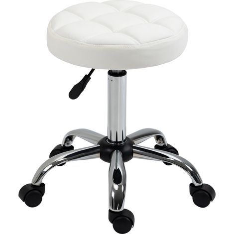 Taburete de trabajo de polipiel blanco giratorio y regulable en altura con ruedas Ø35,5 x 51-67 cm (1/5)