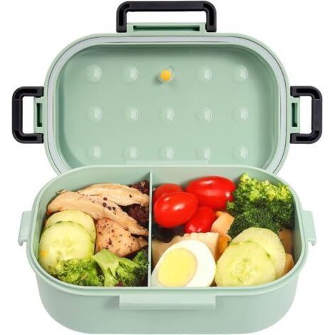 lunch box, 1000 ML Bento Box with 2 Compartments, Safety Leak-Proof Eco-Friendly Airtight Lunch Box, for Picnic, School, Work, Office (green) (green) (1/5)