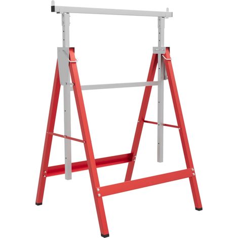 Set 2 Cavalletti da Lavoro Telescopici 80-130 cm Pieghevoli, in Acciaio Q195, 68x58x80 cm, Rosso e Argento