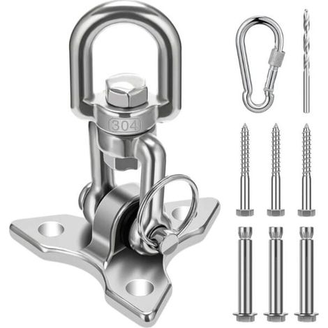 YMYNY Deckenhaken mit SUS304 Edelstahl, 450 kg Tragkraft, 360°-Drehung, Deckensets aus Holzbeton für Hängematten-Aufhängehaken-Set mit Karabiner und Schrauben (1/4)
