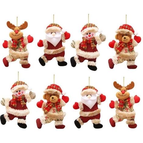 Ornements de Noël - 8 pièces - Père Noël, bonhomme de neige, renne - Tissu non tissé - Décoration intérieure (1/4)
