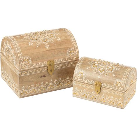 Lot de 2 Boîtes Déco en Bois "Perle du Sahara" 28cm Naturel (1/3)