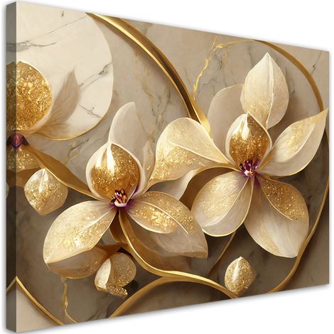 Tableau sur toile Tableau sur toile Fleurs glamour or 100x70 (1/5)