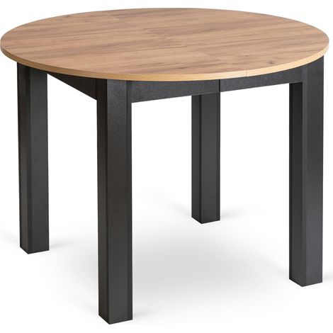 Tavolo rotondo allungabile Harry 102-142 cm, rovere artigianale/nero, moderno (1/5)