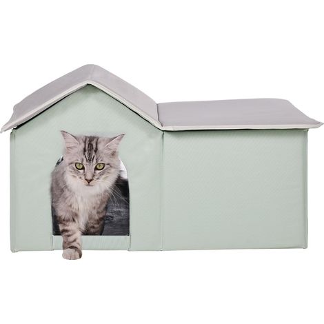 Maison chauffante pour chat, abri extérieur pliable en tissu Oxford 600D, avec coussin chauffant réglable et minuterie, pour hiver confortable, vert, taille L. (1/5)