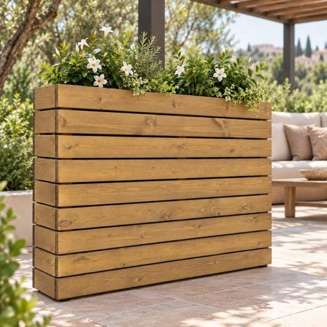 Fioriera divisoria in legno di pino nordico rovere chiaro 120 × 30 × 90 cm (1/5)
