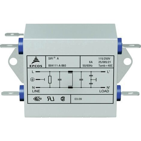 Filtre antiparasite TDK B84111AB120 ignifugé 250 V/AC 20 A 0.47 mH (L x l x H) 63.5 x 77 x 38.1 mm 1 pc(s) (1/3)