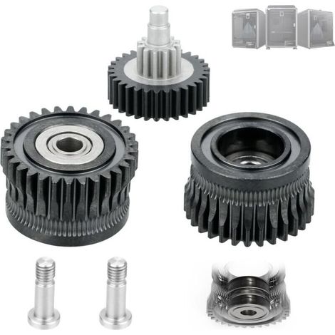 Kit de mise à niveau pour extrudeuse K1 Max à double roulement, en acier trempé DLC noir + boîte de vitesses, engrenage d'extrudeuse de filament entièrement métallique, pour imprimantes 3D K1/K1 Max/K