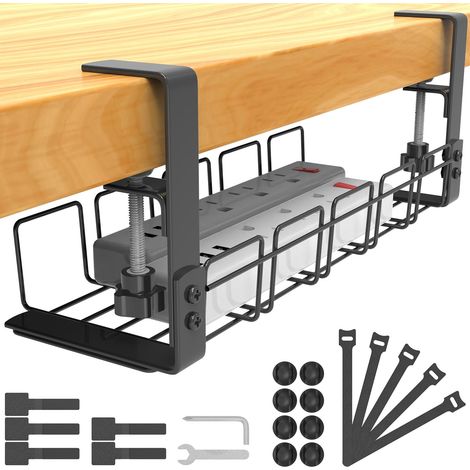 Lot de Cable Management, Plateau de Gestion des Câbles sous Bureau sans Perçage, Rangement Cable Bureau pour La Gestion des Câbles et des Multiprises, Noir (1/5)